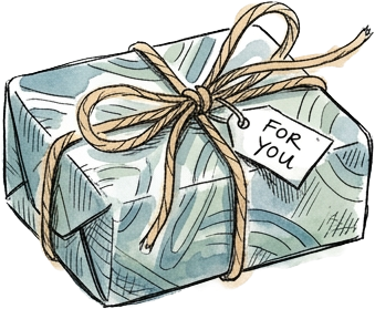 A small wrapped gift labeled For You