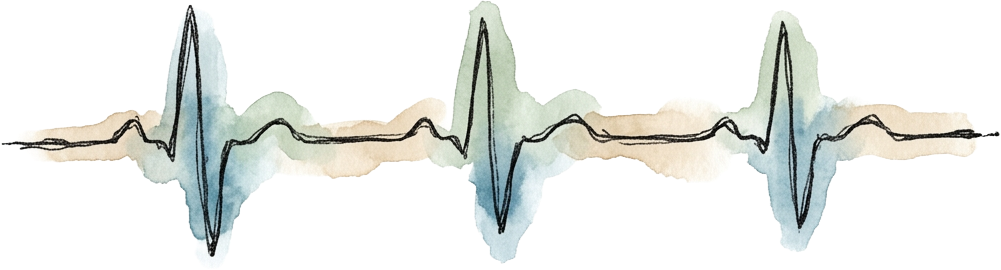 hand-painted watercolor heartbeat line with three peaks